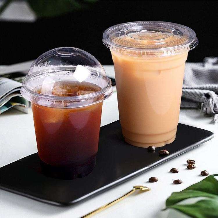 BPA Free 8 12 16 24oz 32 oz Disposable Plastic Pet Clear Transparent Cold Boba Dessert Coffee Iced Cup With Flat Lid And Straw