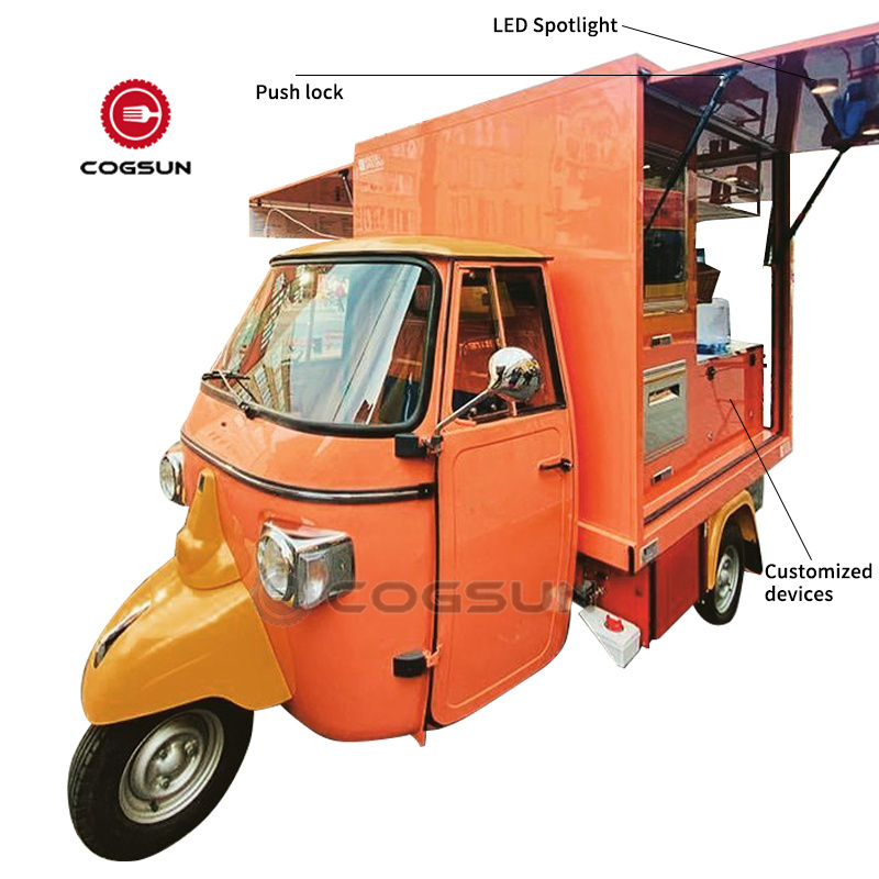 Beers Cart Truck Electric Food Tricycle Gelato Food Carts Ape Piaggio with Equipment Free Rooftop Mobile Restaurant Food Cart