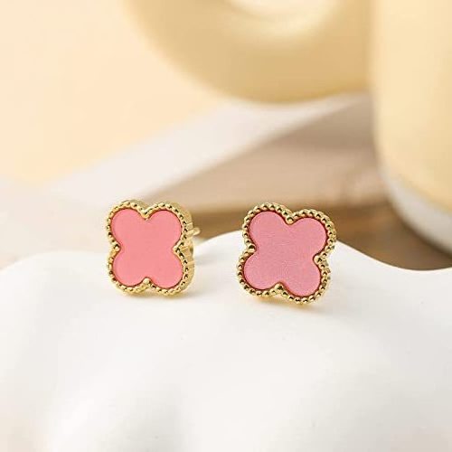 Luxury Fashion 18K Gold Plated Stainless Steel Four Leaf Clover Post Stud Earrings Hollow Needle Four Leaves Clover Earrings