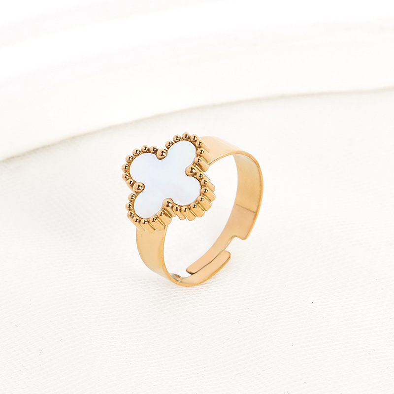 Minimalist Quality Fashion Jewelry Gold Plated Open Adjustable Clover Promise Rings Stainless Steel Lucky Four Leaf Clover Ring