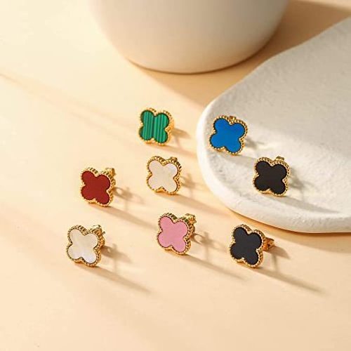 Luxury Fashion 18K Gold Plated Stainless Steel Four Leaf Clover Post Stud Earrings Hollow Needle Four Leaves Clover Earrings