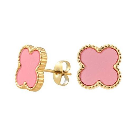 Luxury Fashion 18K Gold Plated Stainless Steel Four Leaf Clover Post Stud Earrings Hollow Needle Four Leaves Clover Earrings