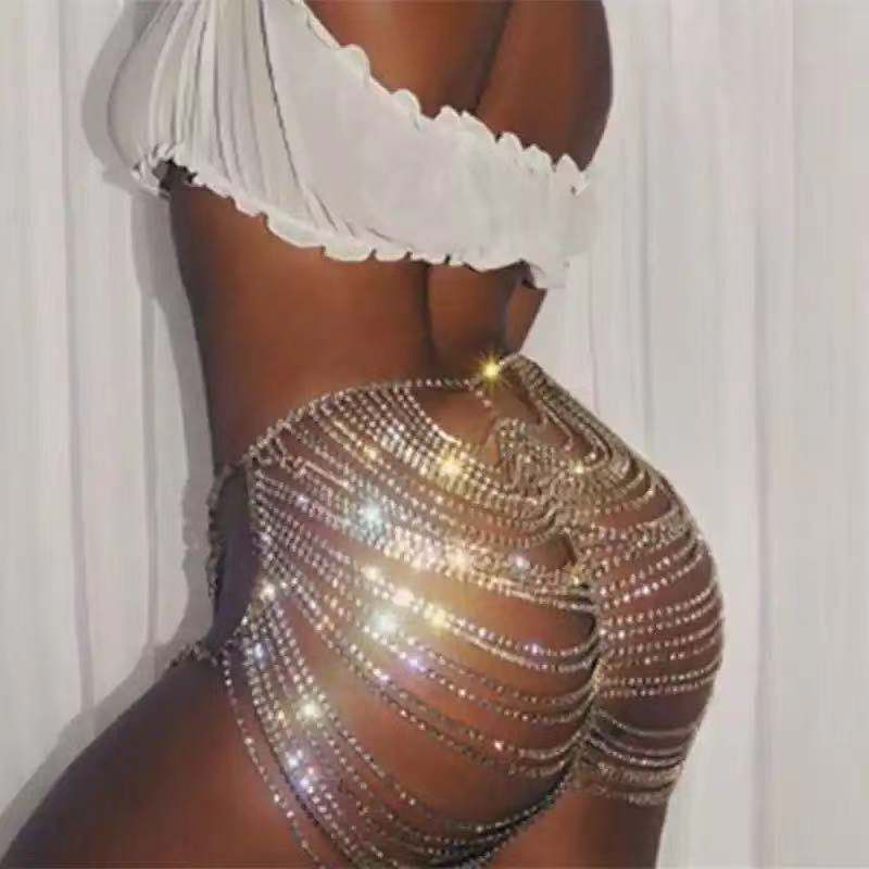 Fashion Multi-layer Body Chain Rhinestone Butt Waist Layered Belly Skirt Body Jewelry Sexy Shorts Belly Chain for Women