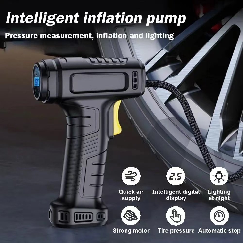 12V Electric Tyre Inflator Handheld Air Pump Silent Digital Tire Inflator With Pressure Gauge For Car Tires Wireless Bike