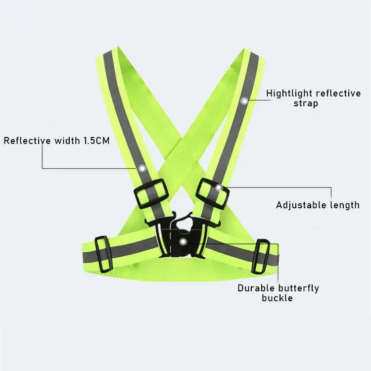 High Quality Hi Vis Yellow Safety Reflective Gear Running Top Adjustable Elastic Cross Belt Strap Night Strips Bands Vest Cloth