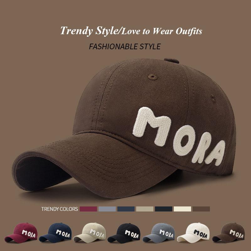 Small Korean Style Hat Three-dimensional Letters New Style MORA Embroidery Large Head Circumference Peaked Cap Men Baseball Cap