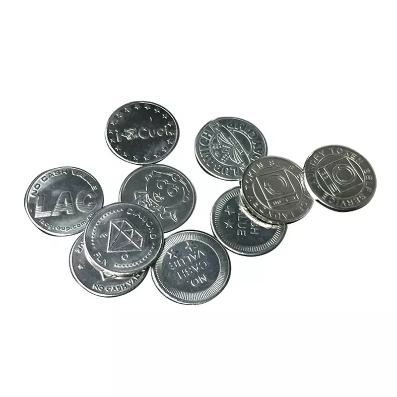 Wholesale Custom Silver Metal Arcade Game Machine Silver Coins Token For Board Pusher Gold Token Game Coin Washing Machines