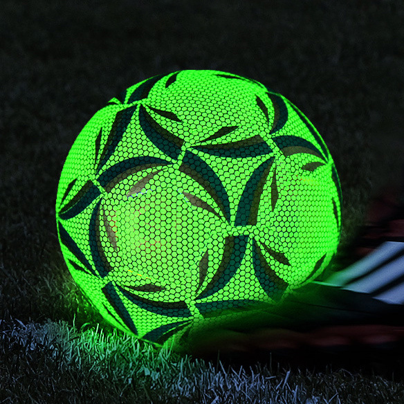 Size 5 4 Custom Logo Glow In The Dark Reflective Pu Thermo Bonded Machine Stitched Professional Soccer Football Training Balls