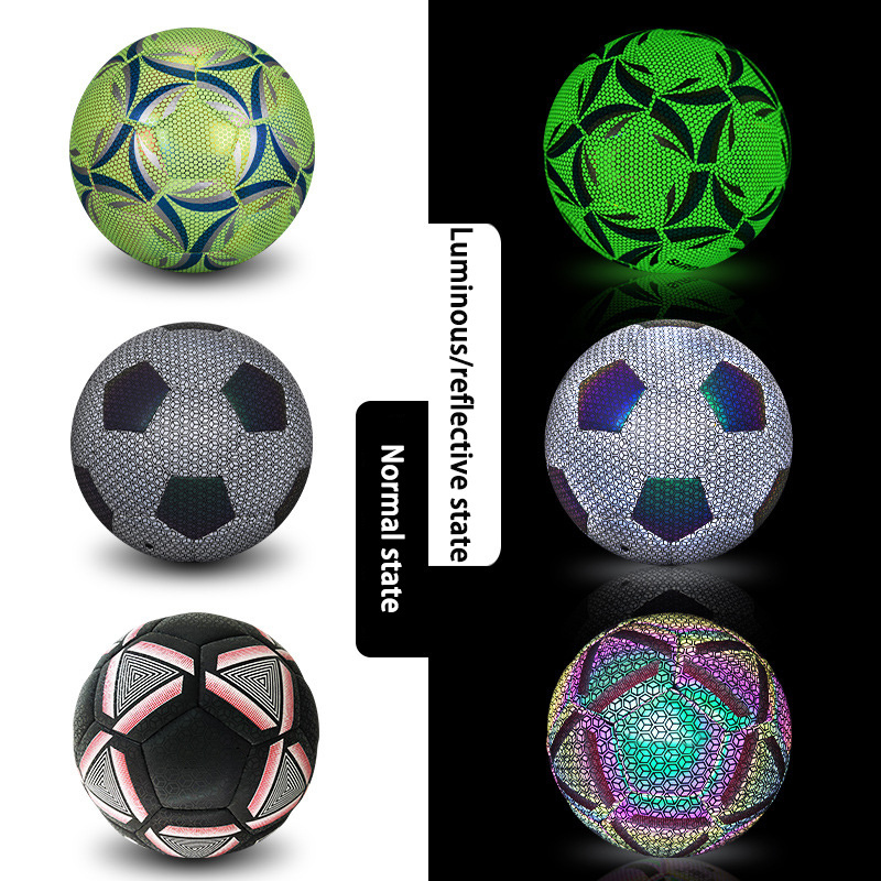 Size 5 4 Custom Logo Glow In The Dark Reflective Pu Thermo Bonded Machine Stitched Professional Soccer Football Training Balls