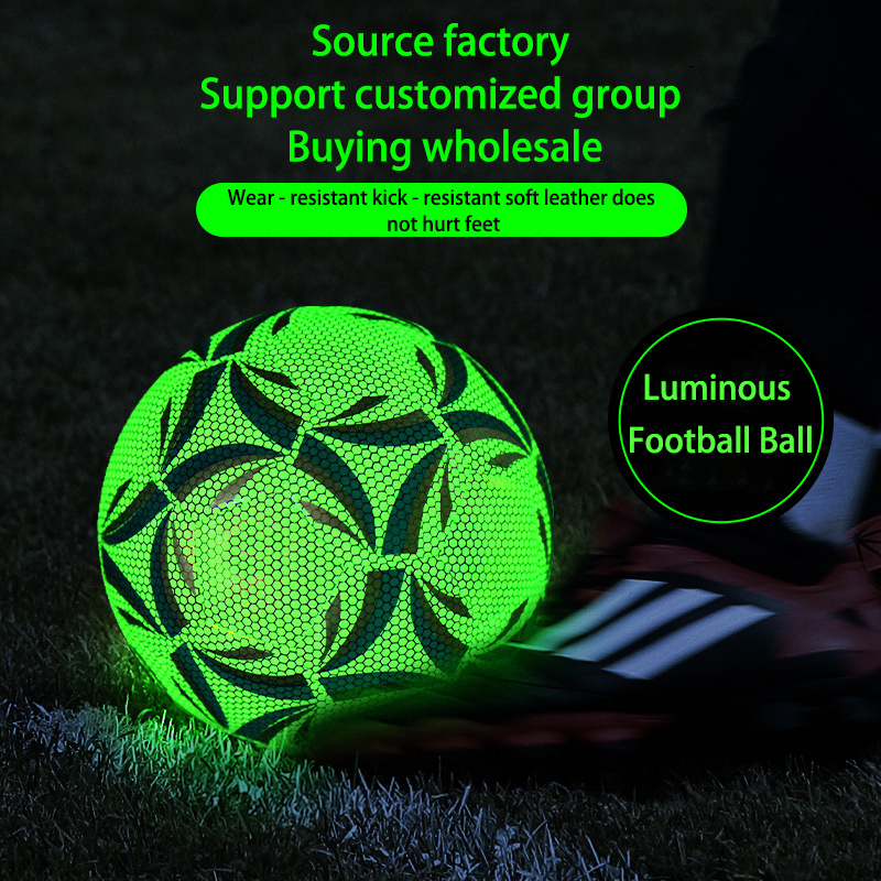 Size 5 4 Custom Logo Glow In The Dark Reflective Pu Thermo Bonded Machine Stitched Professional Soccer Football Training Balls