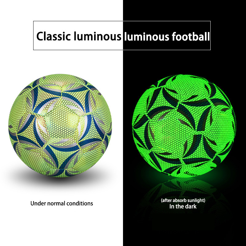 Size 5 4 Custom Logo Glow In The Dark Reflective Pu Thermo Bonded Machine Stitched Professional Soccer Football Training Balls