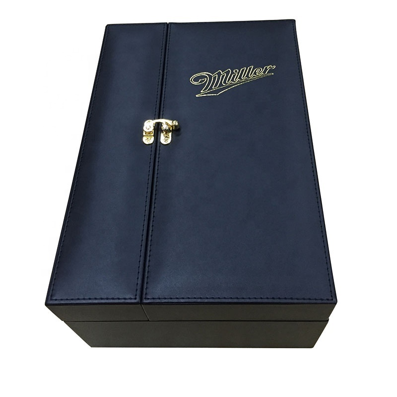 Luxury Box Leather Carrying Case Wine 2 bottles Wine Gift Box Custom Pu Leather Outside Custom Wine Box With Handle