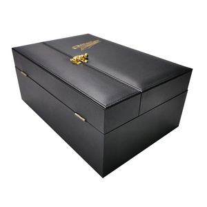 Luxury Box Leather Carrying Case Wine 2 bottles Wine Gift Box Custom Pu Leather Outside Custom Wine Box With Handle