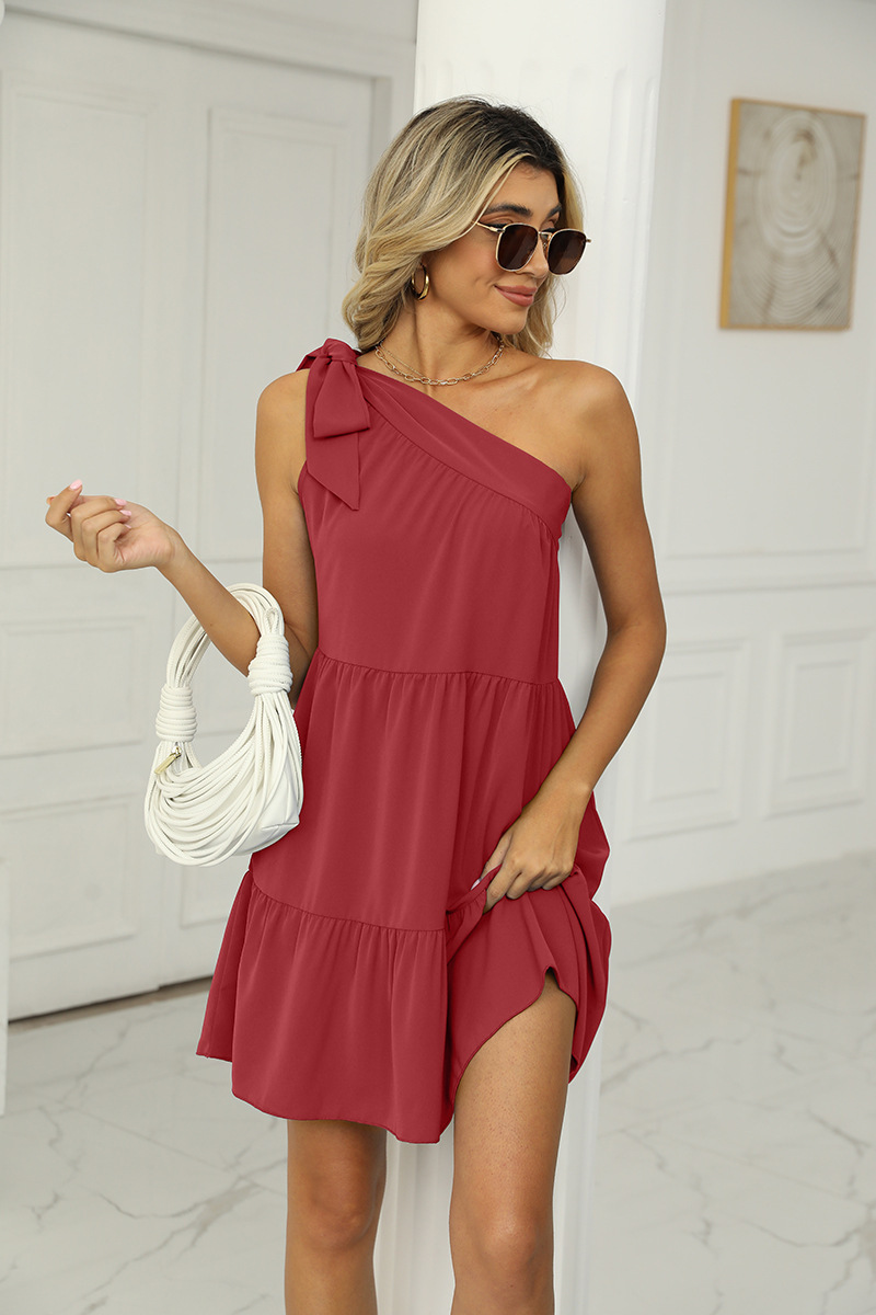 2023 summer  one shoulder short dress for women sexy tie-up skirt dresses for women street elegant RC3156