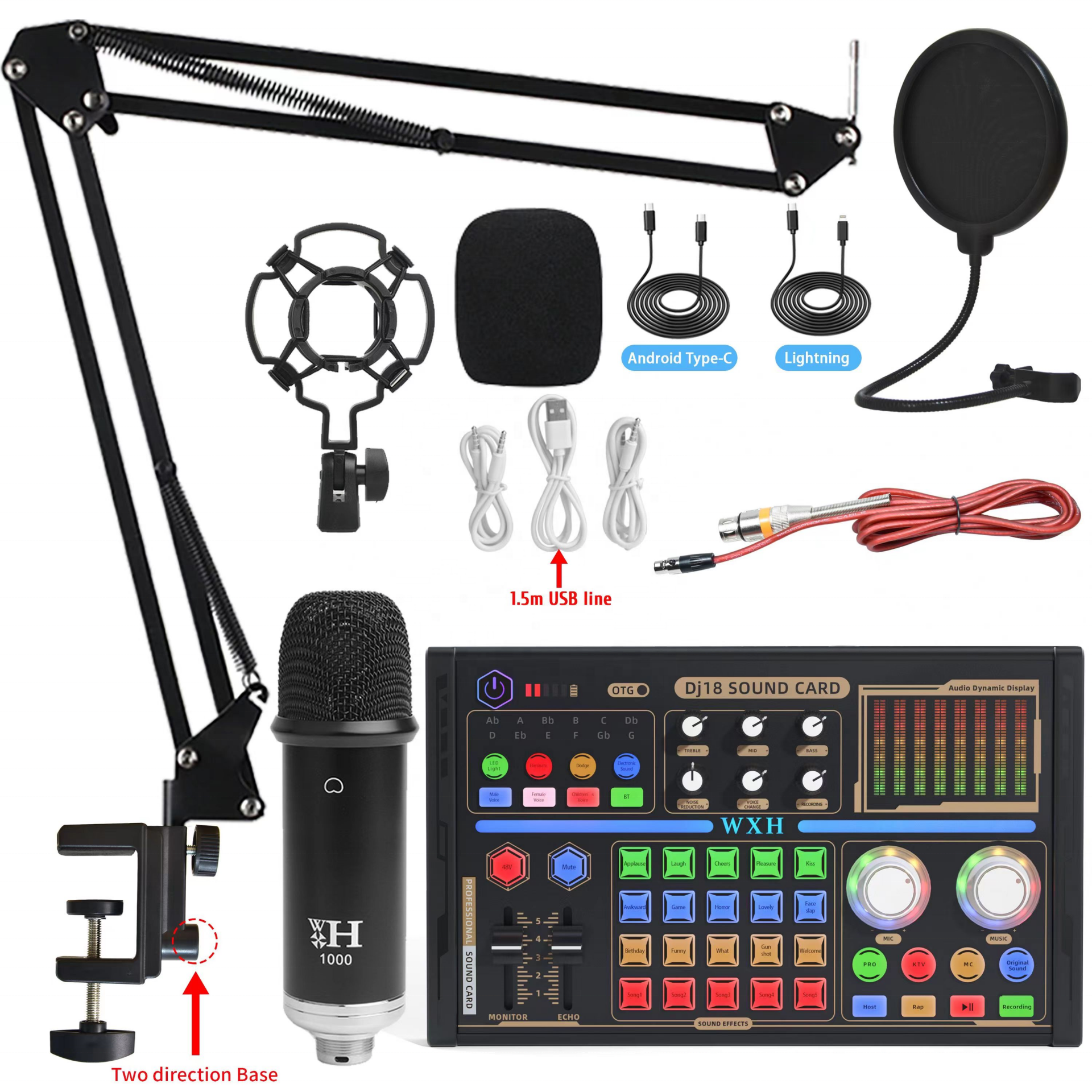 Podcast Equipment - Podcast Sound Board Microphone Kit Bundle,  Audio Sound Card Mixer with Effects Youtube Starter Kit