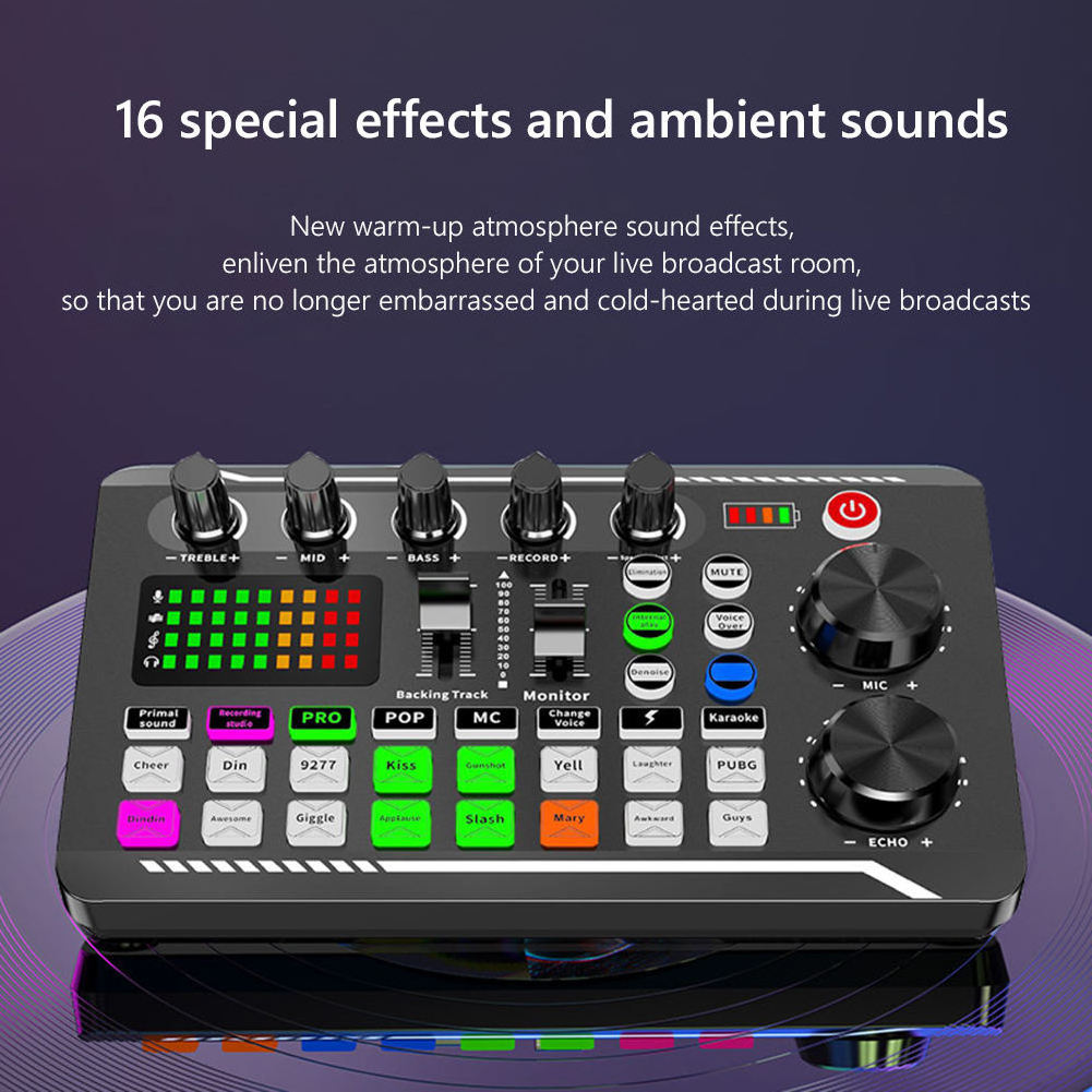 F998 External Live Sound Card USB Recording DJ Mixer Mic Audio Speakers Podcast Soundboard for Studio Music Production Equipment