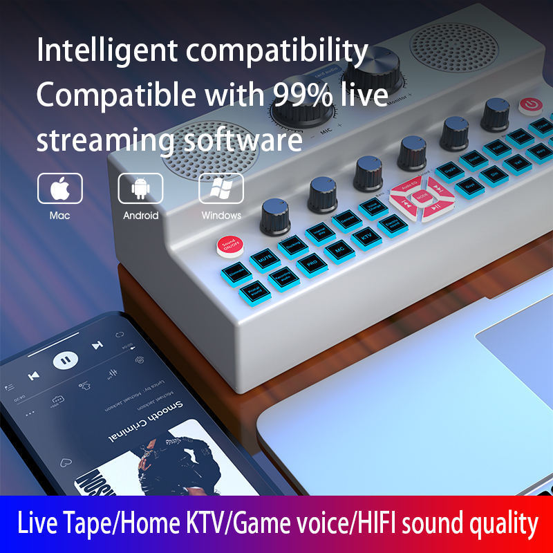 Podcast soundboard-sound card bluetooth audio all-in-one,outdoor karaoke live studio audio sound card & mixer