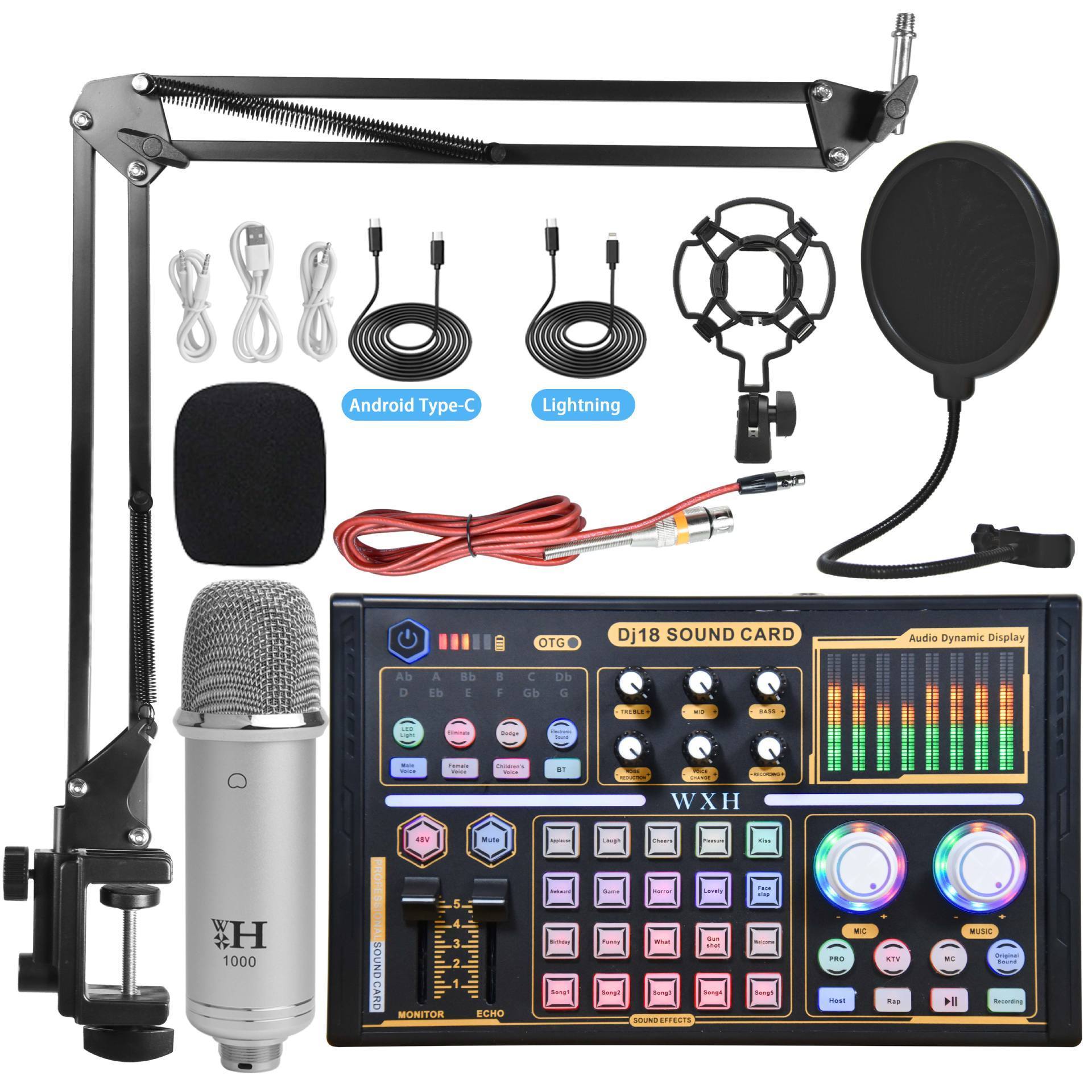 Podcast Equipment - Podcast Sound Board Microphone Kit Bundle,  Audio Sound Card Mixer with Effects Youtube Starter Kit