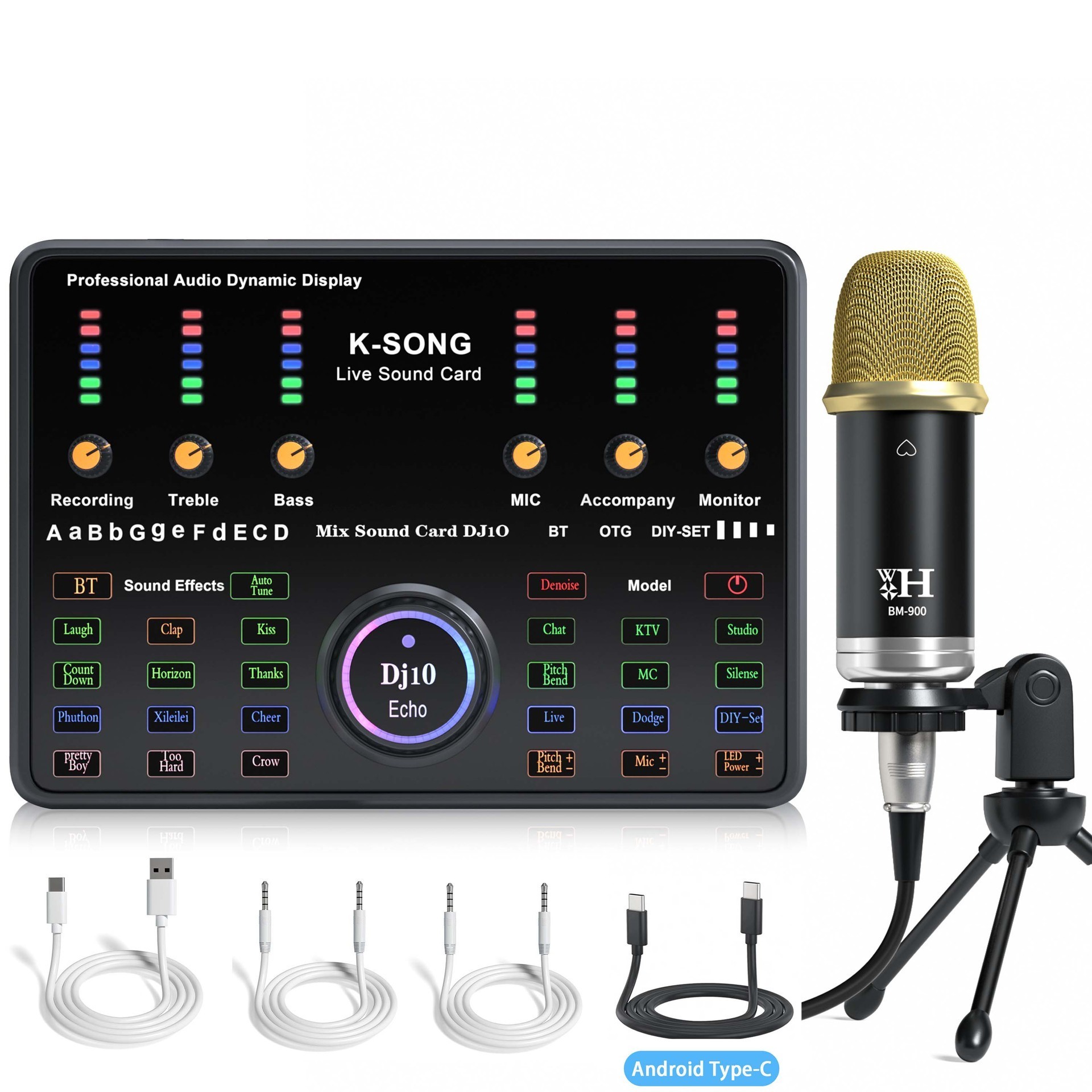 Podcast Equipment Bundle, All-in-One Audio Interface Live Sound Card for PC/Laptop/Phone, Streaming/Podcasting/Gaming