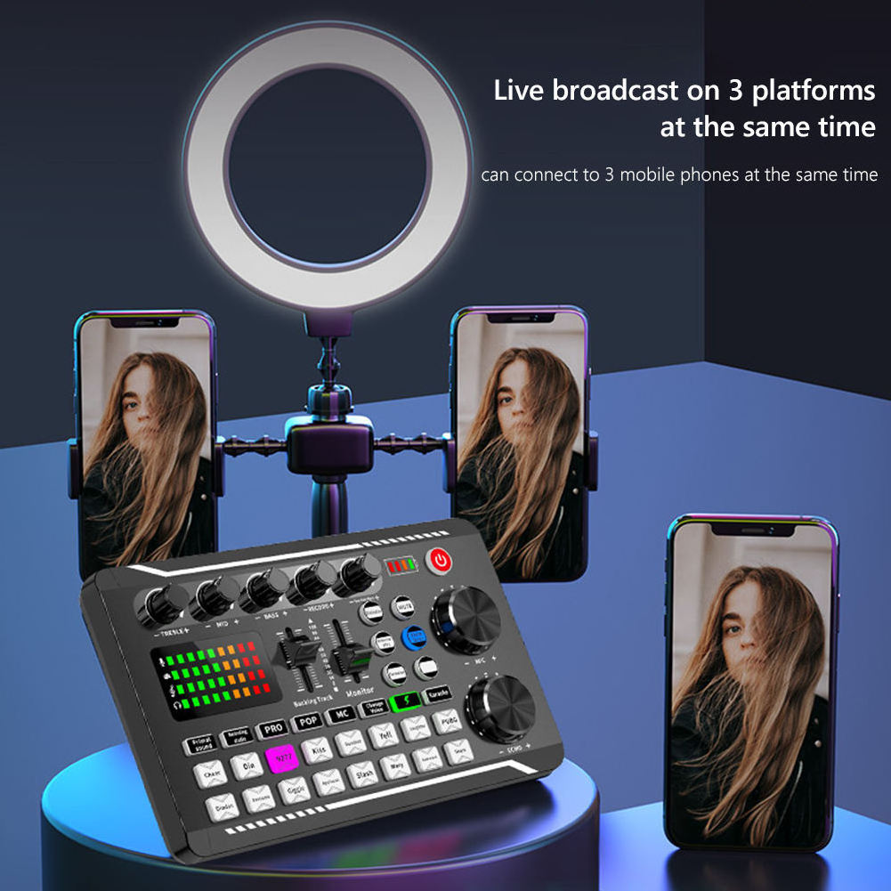 F998 External Live Sound Card USB Recording DJ Mixer Mic Audio Speakers Podcast Soundboard for Studio Music Production Equipment