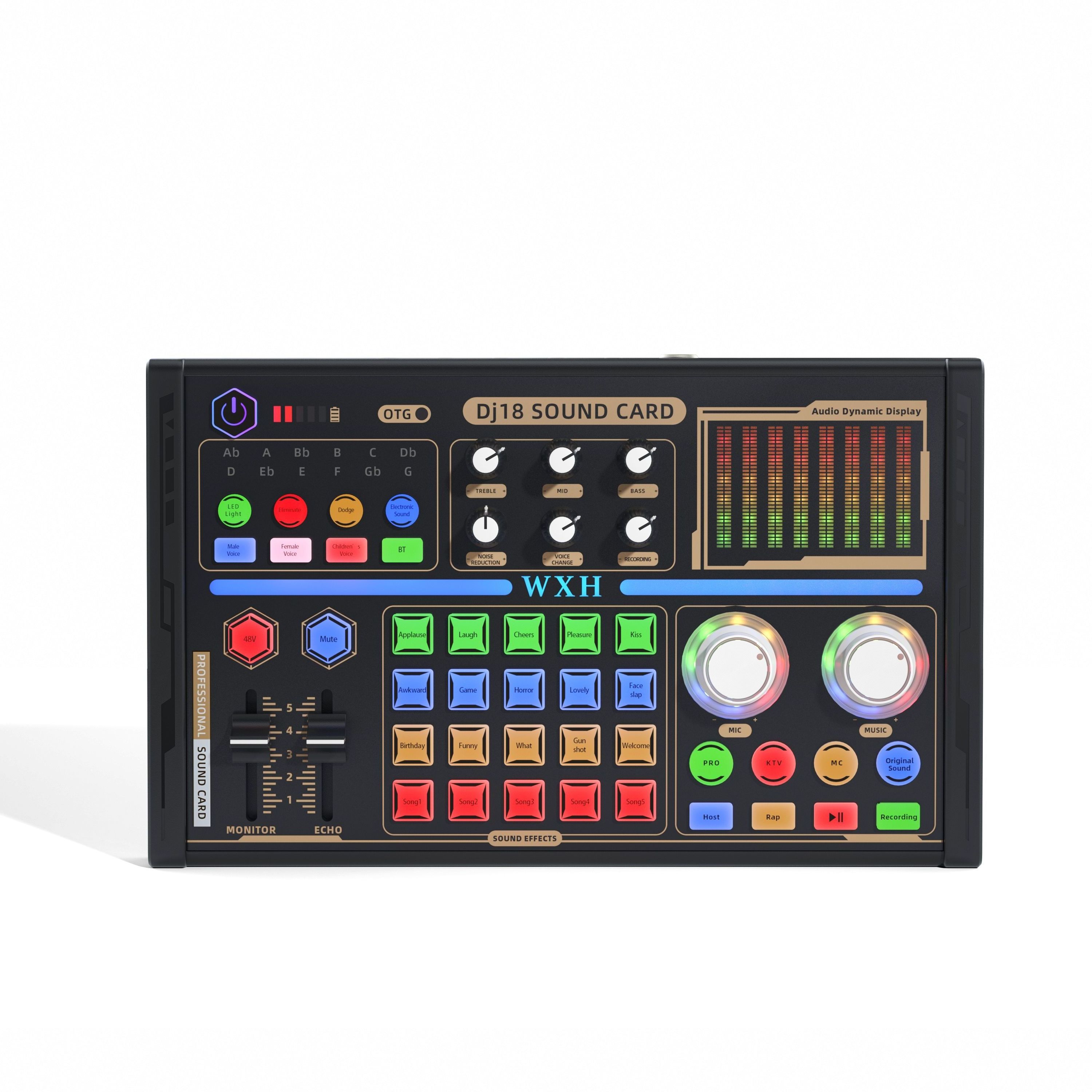 DJ18 External Sound Card & Microphone Kit Bundle, Audio Sound Card Mixer Podcast Soundboard with 48V USB Bluetooth Mixing Effect