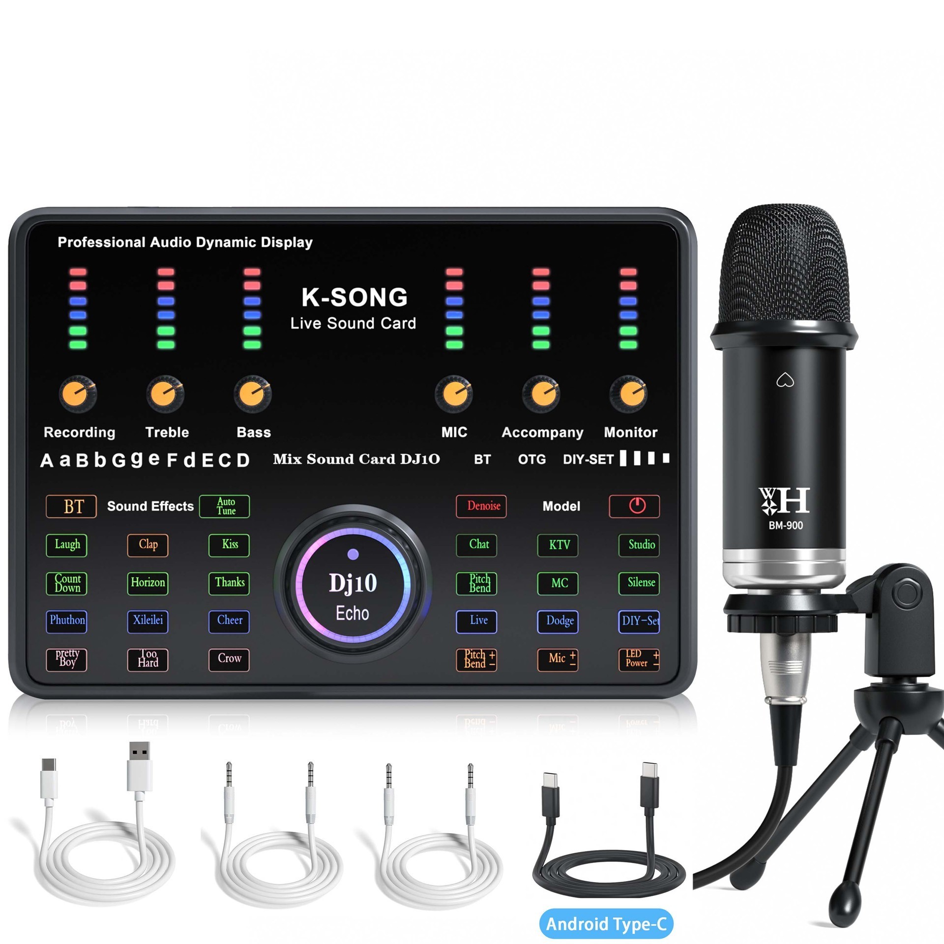 Podcast Equipment Bundle, All-in-One Audio Interface Live Sound Card for PC/Laptop/Phone, Streaming/Podcasting/Gaming