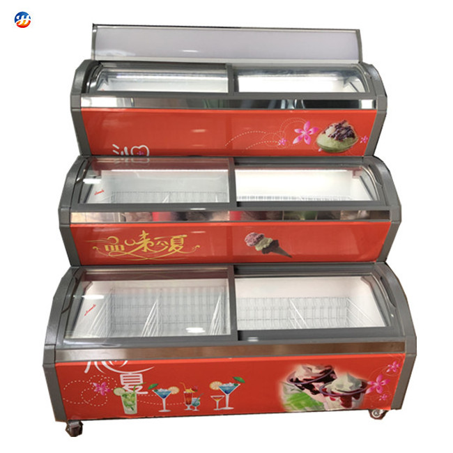 Static Cooling Curve Glass Sliding Door Three Tiers Gelato Freezer