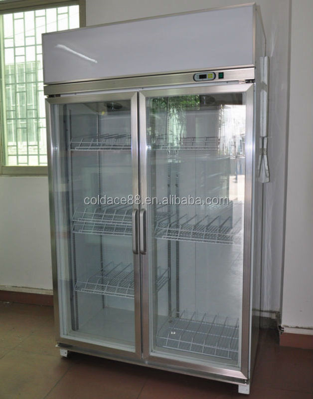 Hot sale R134a swing double door supermarket upright display cooler beverage cooler with lock and handle