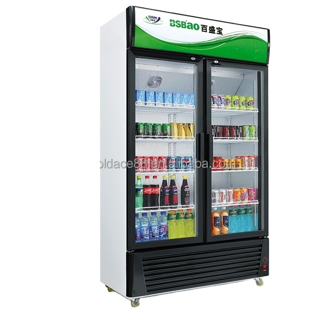 580L Refrigerator Two Big Glass Door Upright Display Fridge Cooler