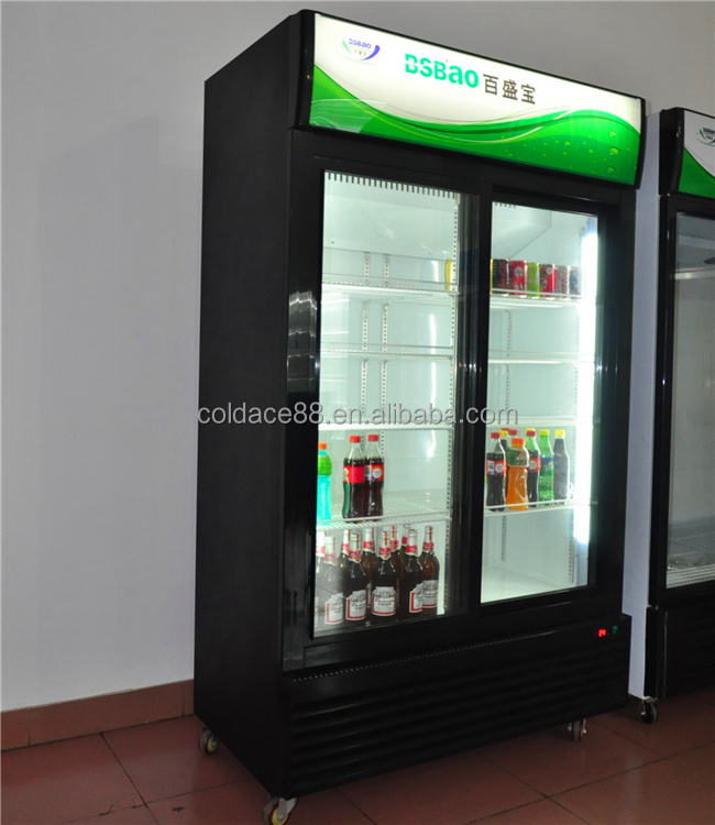 580L Refrigerator Two Big Glass Door Upright Display Fridge Cooler