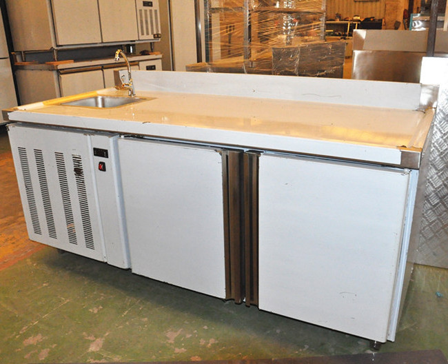 Stainless steel workbench freezer counter top fridge have sink