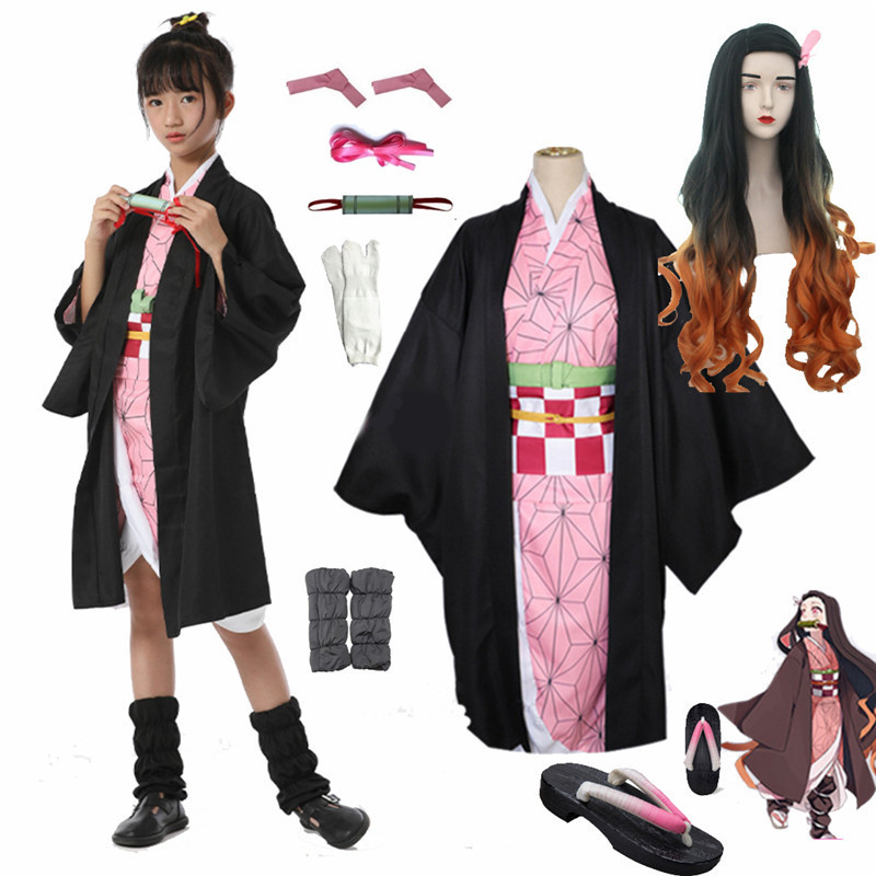 Adult Kids Anime Tanjirou Kamado Nezuko Zenitsu Shinobu Cosplay Women Kimono Cosplay Costume Wig