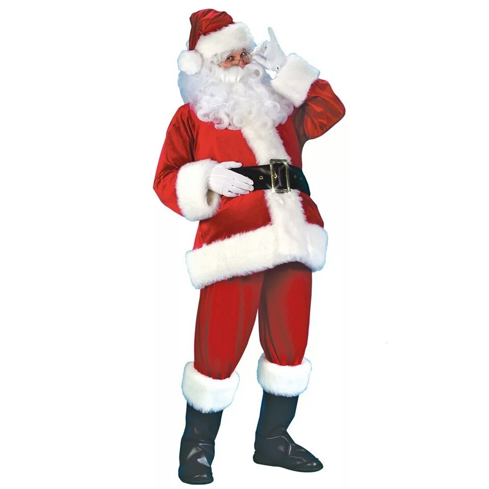 Santa Claus Costume 7PCS Christmas Complete Dress-Up Outfit For Adult Cosplay Santa Suit With Hat Beard  For Men