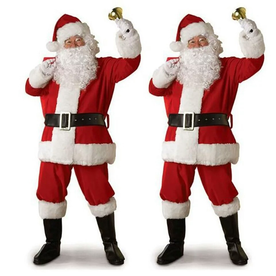 Santa Claus Costume 7PCS Christmas Complete Dress-Up Outfit For Adult Cosplay Santa Suit With Hat Beard  For Men