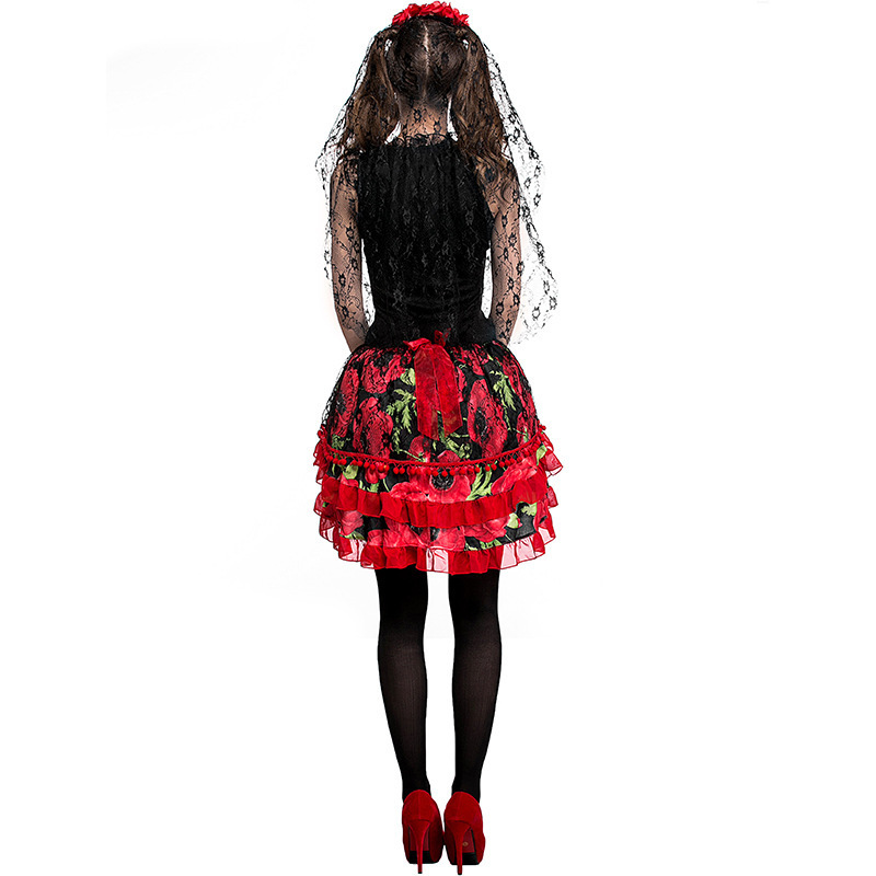 Halloween Costume Carnival Spain Mexico Day of The Dead Ghost Bride Stage Dressing Performance Dress Costume