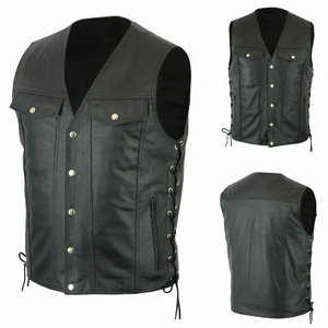 Plus Size Fashionable Sleeveless Men Leather Vest Motorbike Leather Vest For Men Cowhide Leather Waistcoat