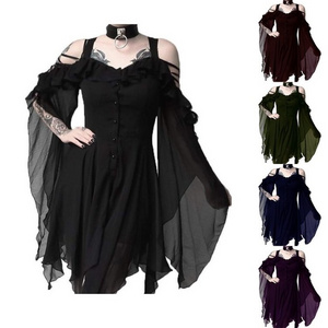 Women Medieval Retro Queen Princess Sling Evening Dress British Style Gothic Carnival Party Vampire Witch Scary Cosplay Costume