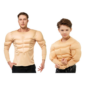 Adult Kids Hero Fake Muscle Suit Men Boys Halloween Role-playing Funny Superhero T-shirt Party Dress Up Cosplay Costumes