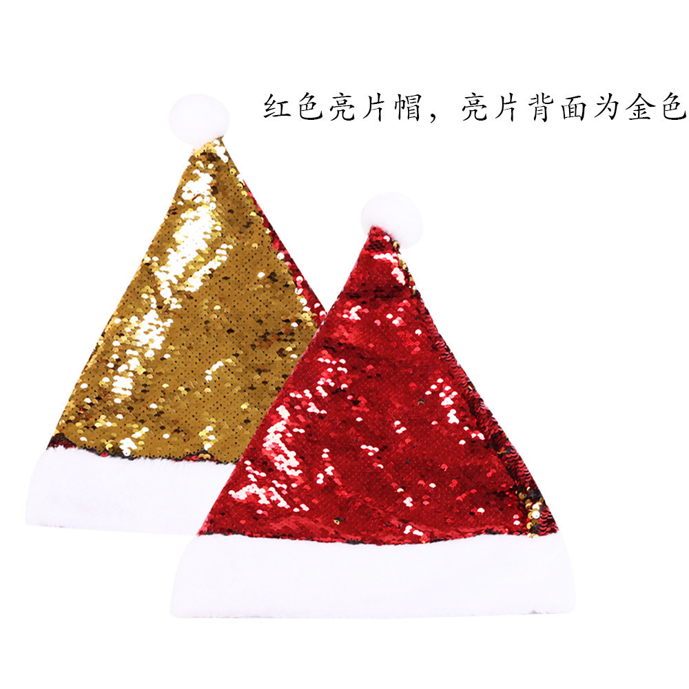 2023 New Christmas Gifts Two-sided Sequin Christmas Hats Glitter Santa Hat for Adult