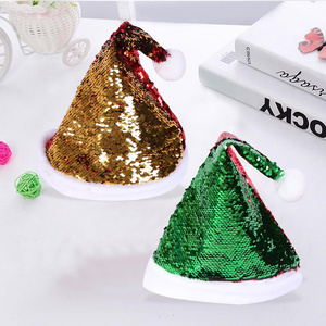 2023 New Christmas Gifts Two-sided Sequin Christmas Hats Glitter Santa Hat for Adult