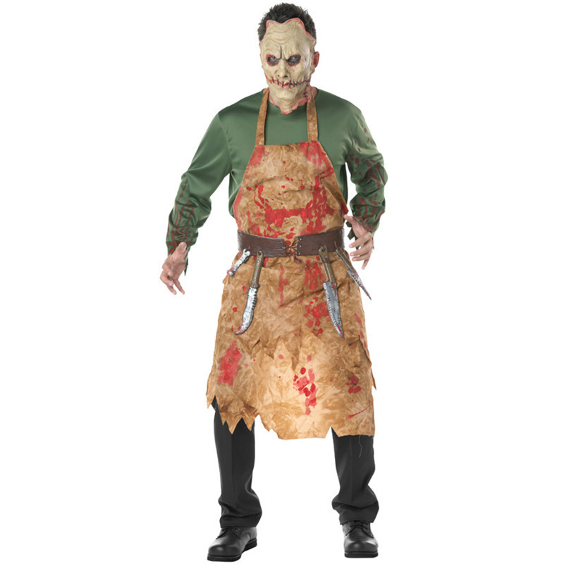 Halloween Party Costumes for Men Terror Scary Blood Zombie Butcher Chef Costume Cosplay with Mask