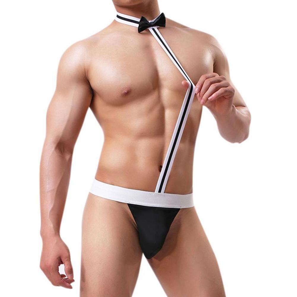 Novelty Sexy Thong Mens Man kini Thong Underwear Waiter Costume Gay Bodysuit Sexy Lingerie Seamless G-strings Tangas Hombres