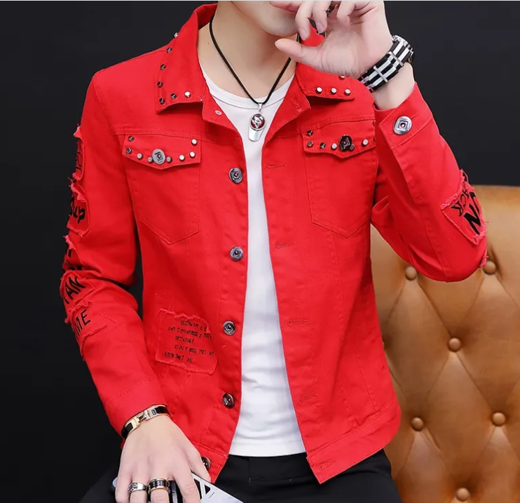 Men's plus size Denim Jackets 2022 Trendy Casual Hip Pop Rivets Funky Streetwear Ripped Denim Bomber Yellow Coats Students