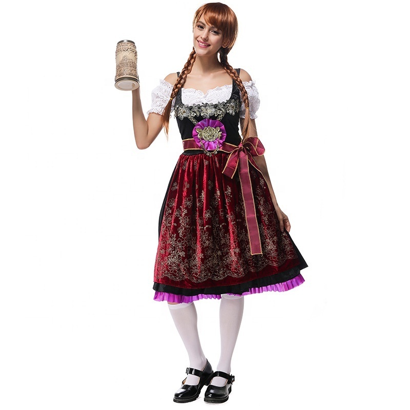 Oktoberfest Carnival Halloween Dress Women's German Dirndl Dress Costumes for Bavarian Embroidered Oktoberfest Dirndl Dress