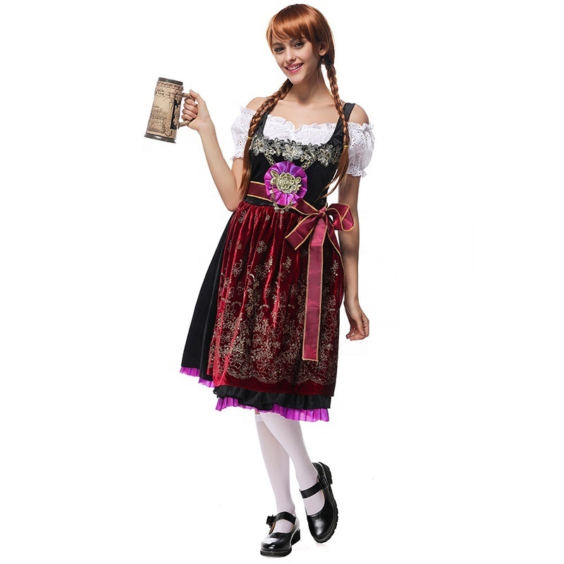 Oktoberfest Carnival Halloween Dress Women's German Dirndl Dress Costumes for Bavarian Embroidered Oktoberfest Dirndl Dress