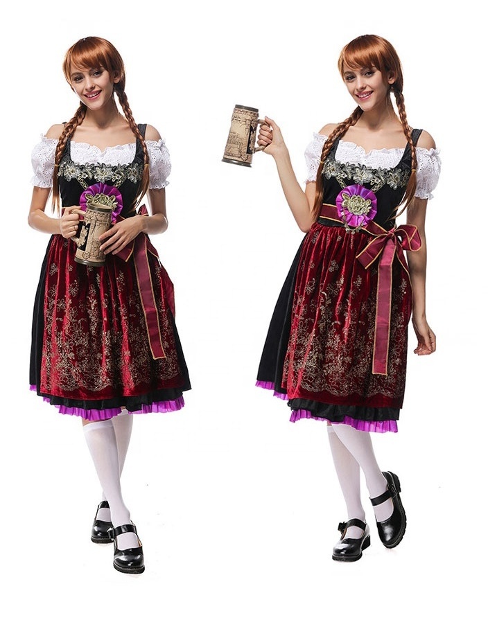 Oktoberfest Carnival Halloween Dress Women's German Dirndl Dress Costumes for Bavarian Embroidered Oktoberfest Dirndl Dress