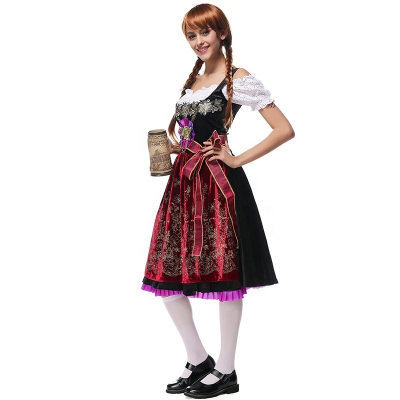 Oktoberfest Carnival Halloween Dress Women's German Dirndl Dress Costumes for Bavarian Embroidered Oktoberfest Dirndl Dress