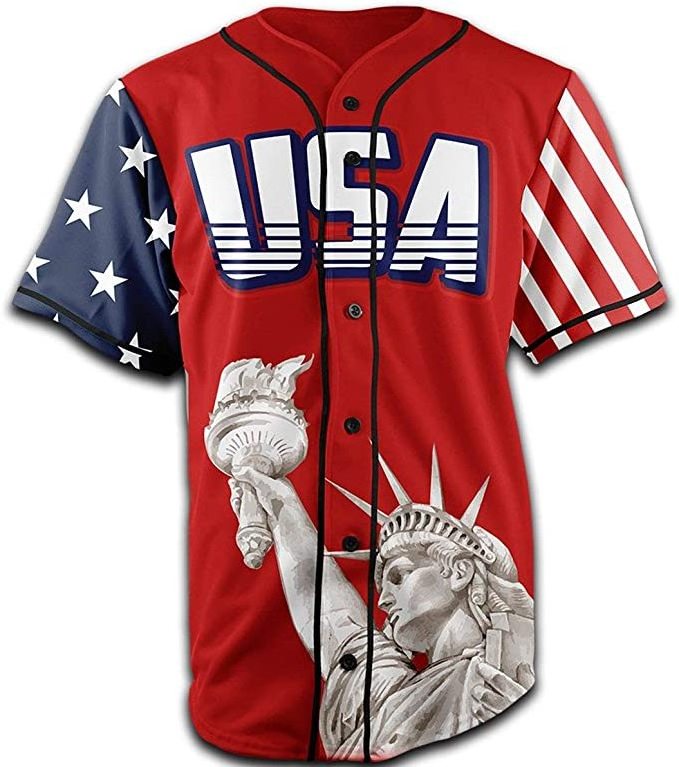 National Cotton Half Custom USA  Baseball Jersey Button Down Red America Baseball Women and Men Jersey