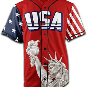 National Cotton Half Custom USA  Baseball Jersey Button Down Red America Baseball Women and Men Jersey