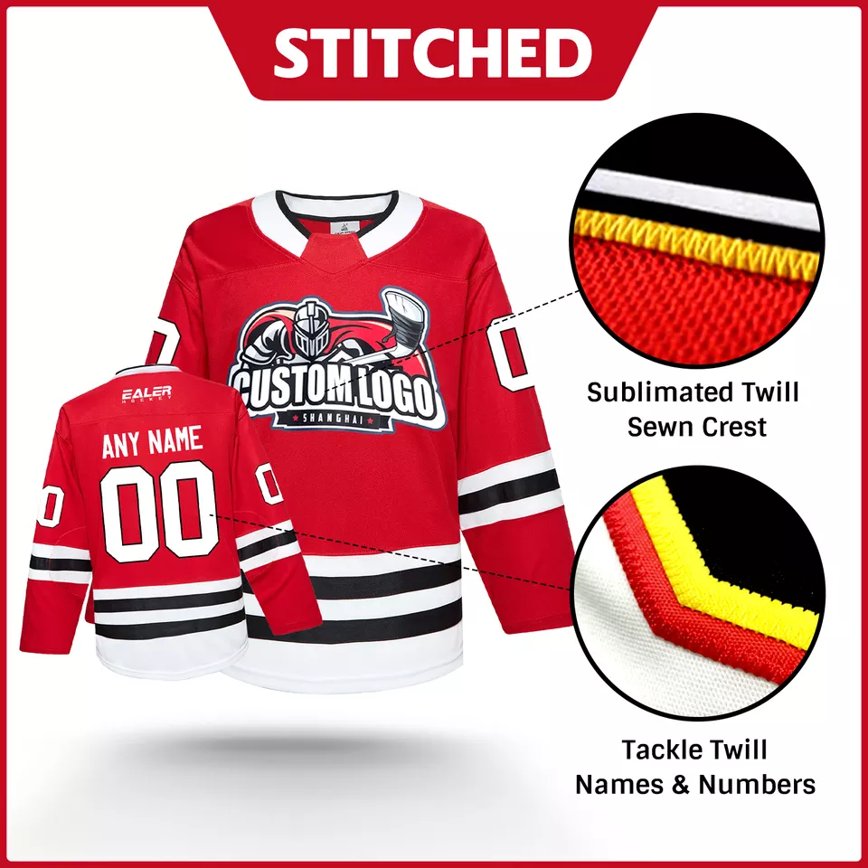 Embroidering Customized Ice Hockey Jerseys 100% Polyester Tackle Twill Hockey Jersey